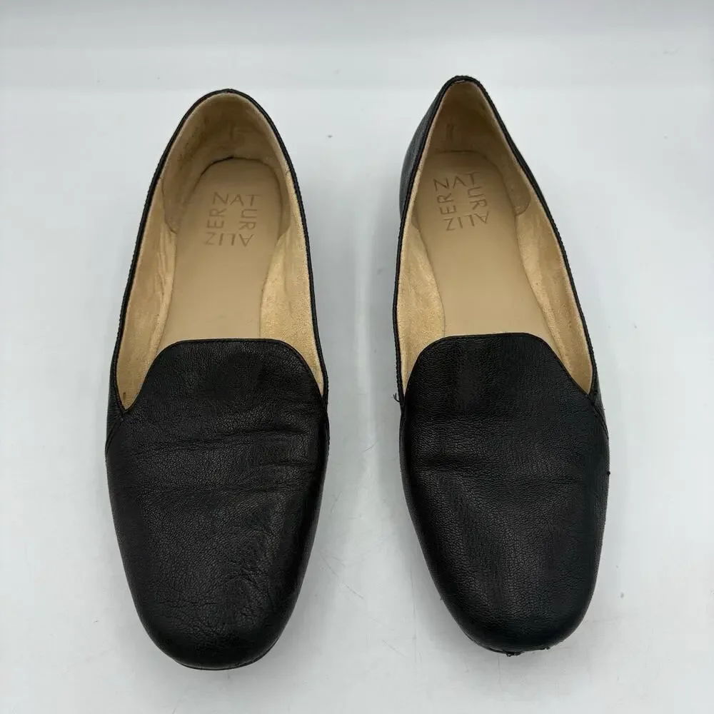 Naturalizer Flats Loafers Womens Size 7 Emiline Black Leather Block Slip‎ On